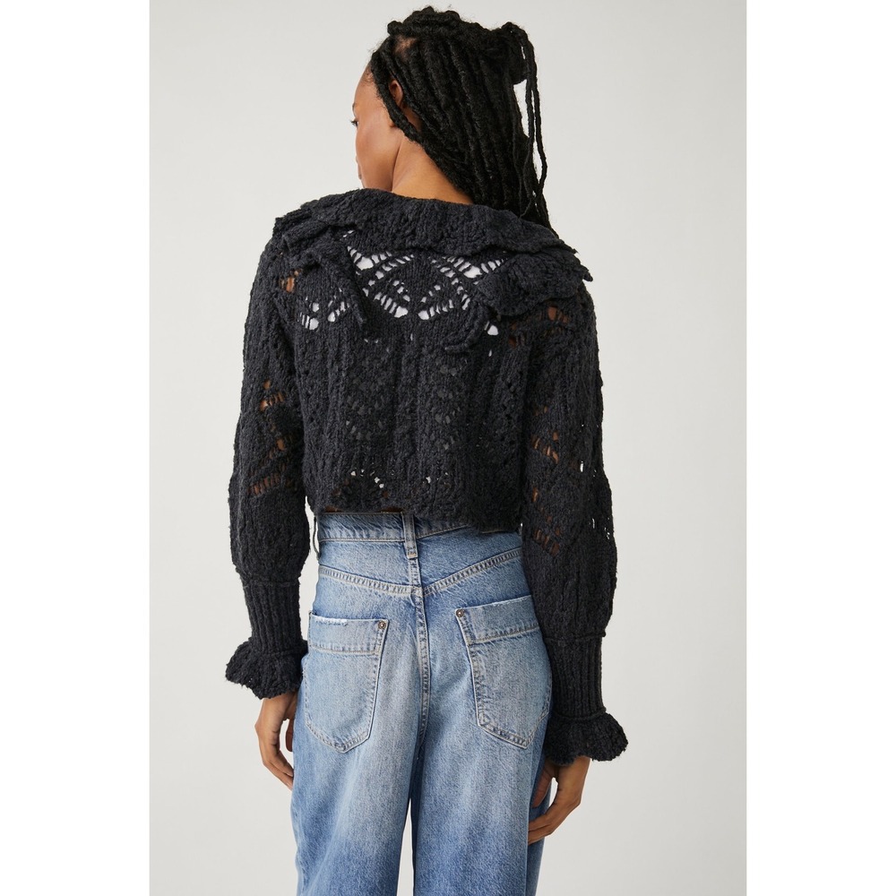 Free People Avery Cardigan Sweater Cropped Womens Size Small NEW NWT Wool Black - Picture 13 of 16